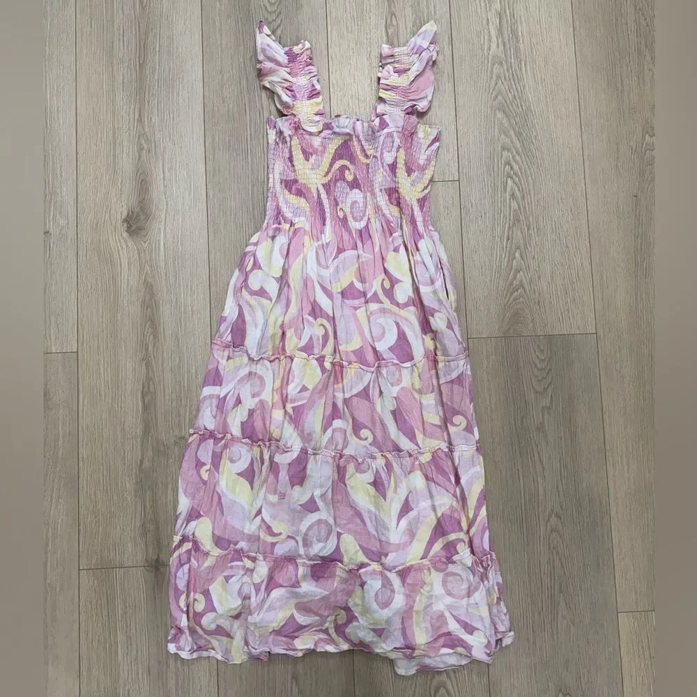 Hill House Pink and Yellow Midi Dress - Picture 1 of 7